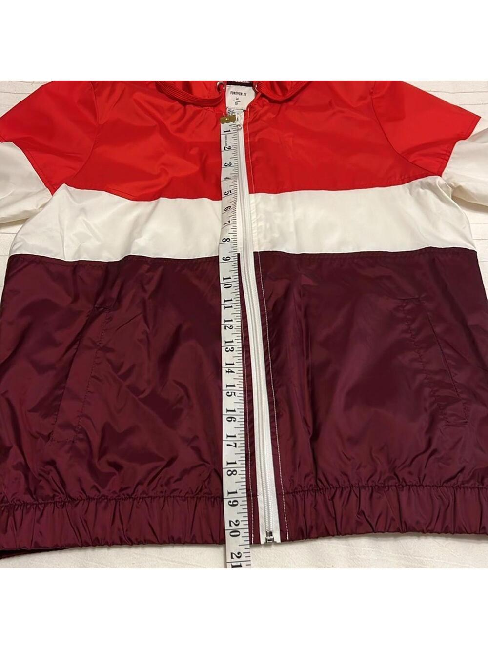 Forever 21 Colorblock Windbreaker Jacket Red Burgundy White Hooded Women's Small - Picture 4 of 7